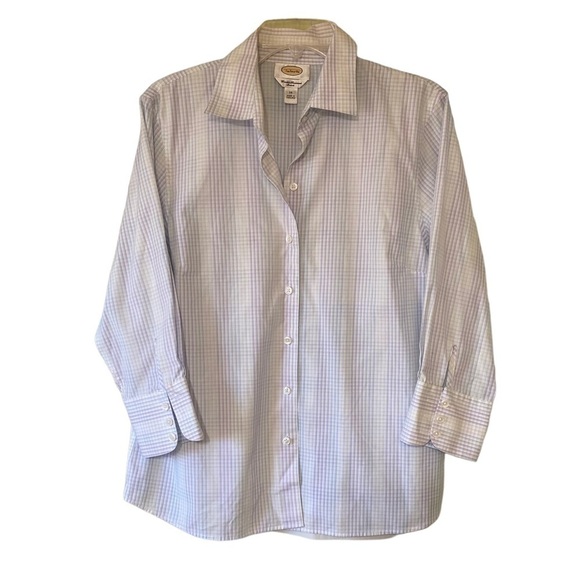 Talbots Plaid 3/4 Length Sleeves Wrinklefree Button Down Shirt Sz 14 - Picture 1 of 7